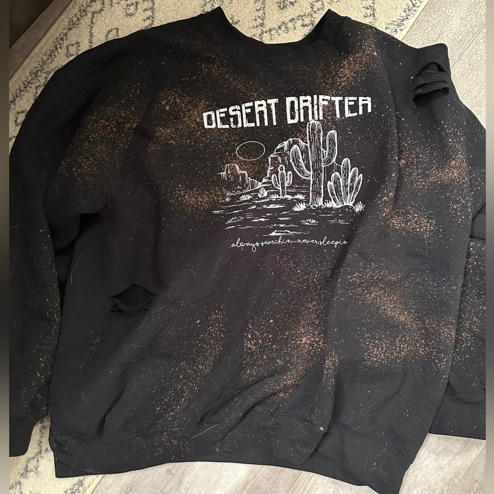 Boutique Desert Distressed Black Crewneck Sweatshirts